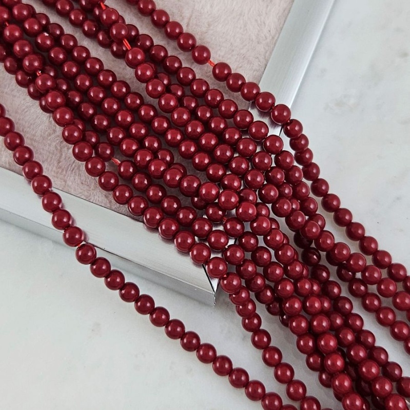 Нить 40 см Жемчуг майорка 4 мм, бусина гладкий шар, красный (2922-4) купить с доставкой по России | Интернет-магазин Viva Beads