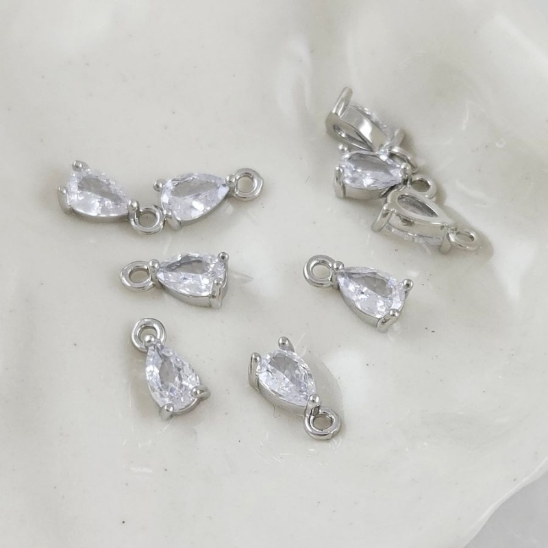 Подвеска Капля 9х4.4 мм с фианитом, родиевое покрытие (10132-Р) купить с доставкой по России | Интернет-магазин Viva Beads