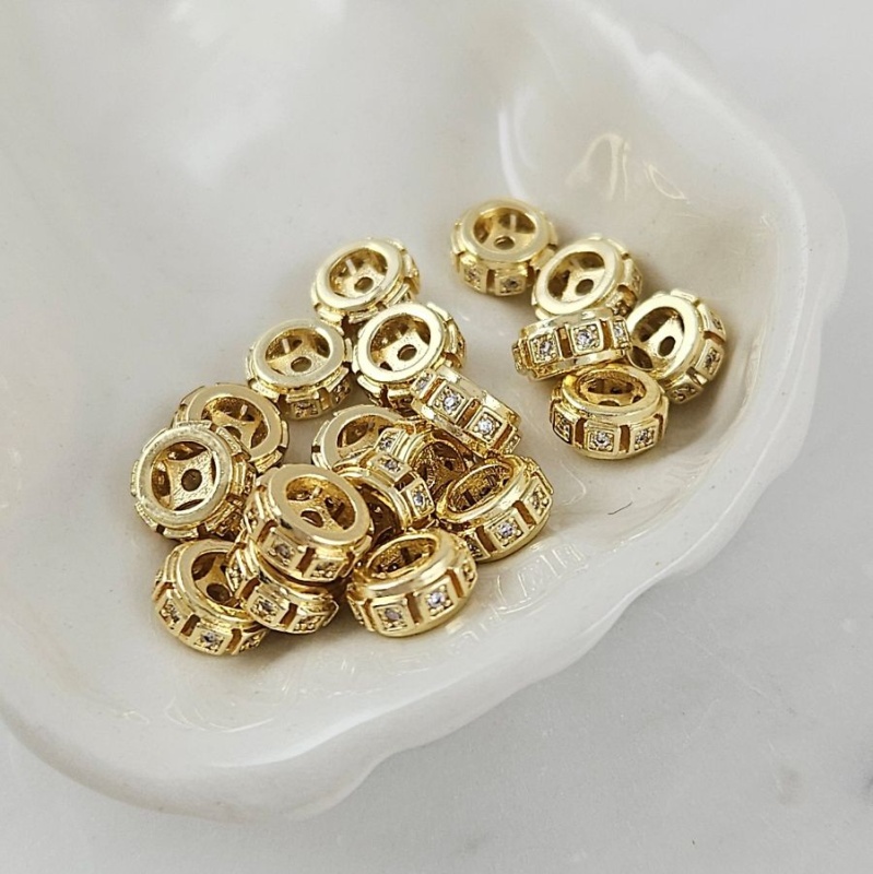 1 шт. Бусина разделитель 8.3x3.7 мм с фианитами, позолота 14К (10103-З) купить с доставкой по России | Интернет-магазин Viva Beads