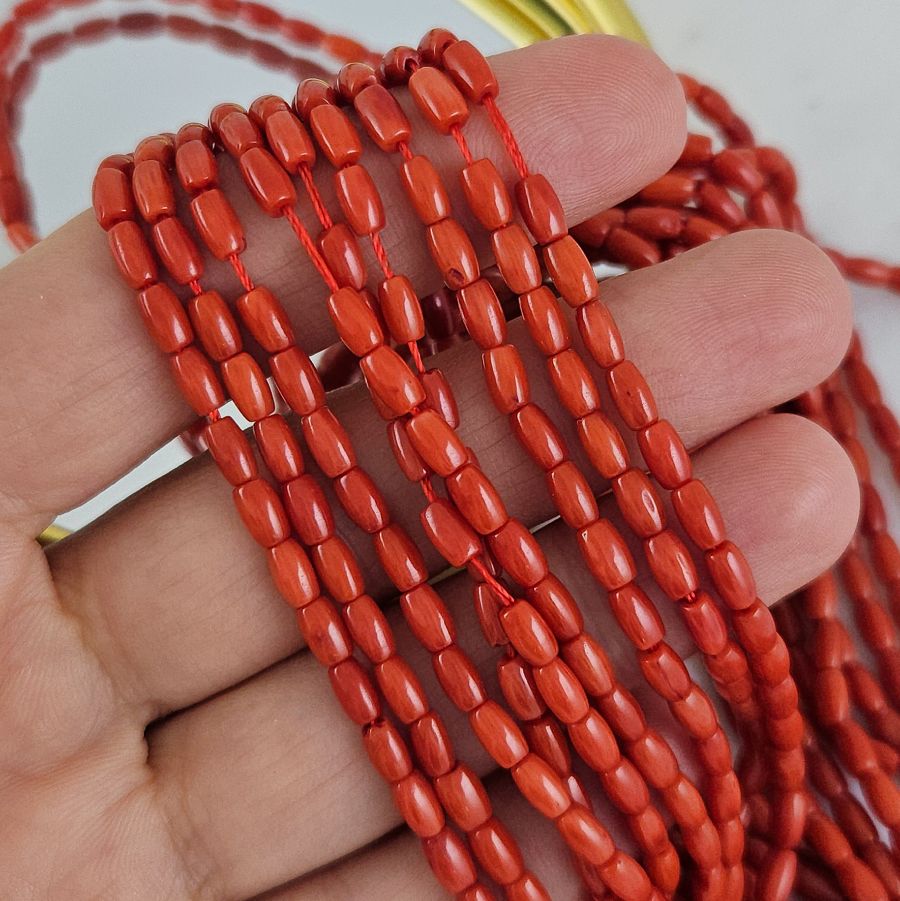 Нить 20 см Коралл бамбуковый тонированный ок. 3х5 мм, бочонок, коралловый (9929-3х5) для бижутерии купить с доставкой по России | Интернет‑магазин Viva Beads
