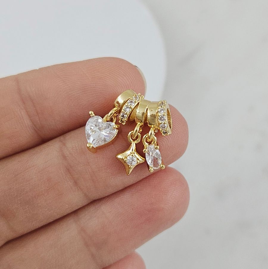 Сет подвесок на бейле 15.5х12 мм с фианитами, позолота 14К (10191-З) купить с доставкой по России | Интернет-магазин Viva Beads