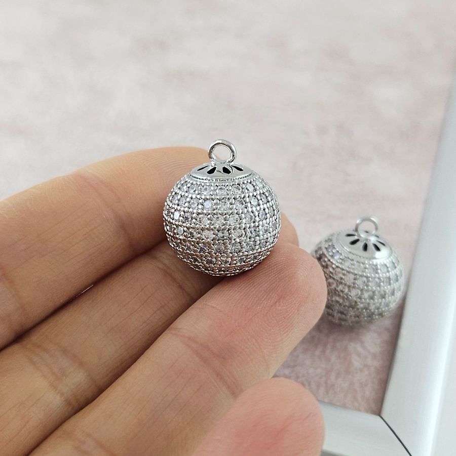 Подвеска Шар 19х16 мм с фианитами, родиевое покрытие (10078-Р) купить с доставкой по России | Интернет-магазин Viva Beads