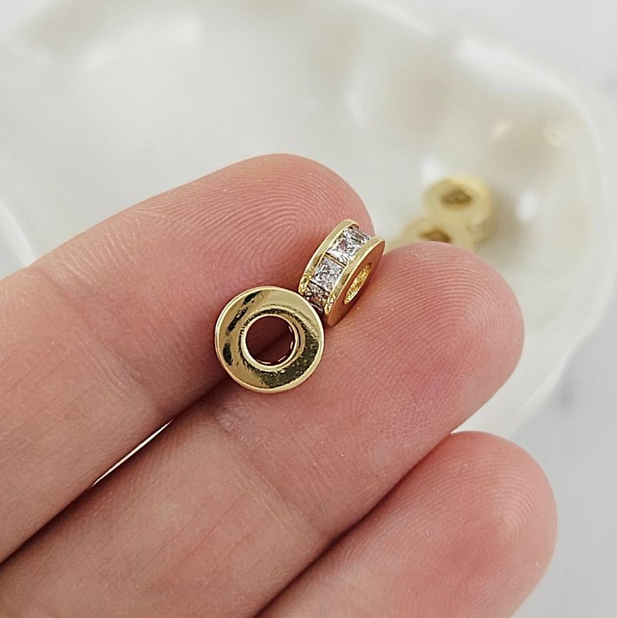 1 шт. Бусина разделитель 7.6x3.3 мм с фианитами позолота 14К (10100-З) купить с доставкой по России | Интернет-магазин Viva Beads