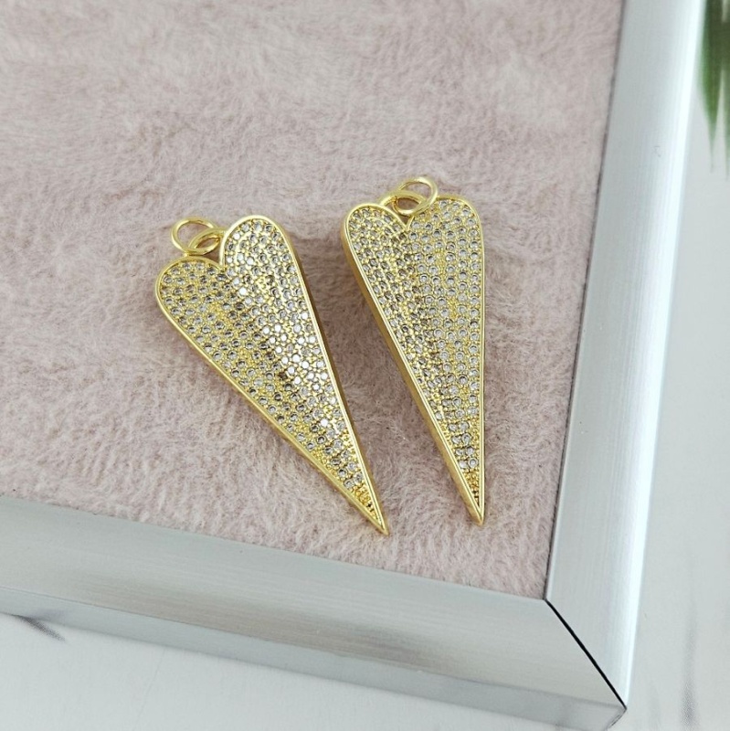 Подвеска Сердце с фианитами 35.8х14.5 мм позолота 14К (10076-З) купить с доставкой по России | Интернет-магазин Viva Beads