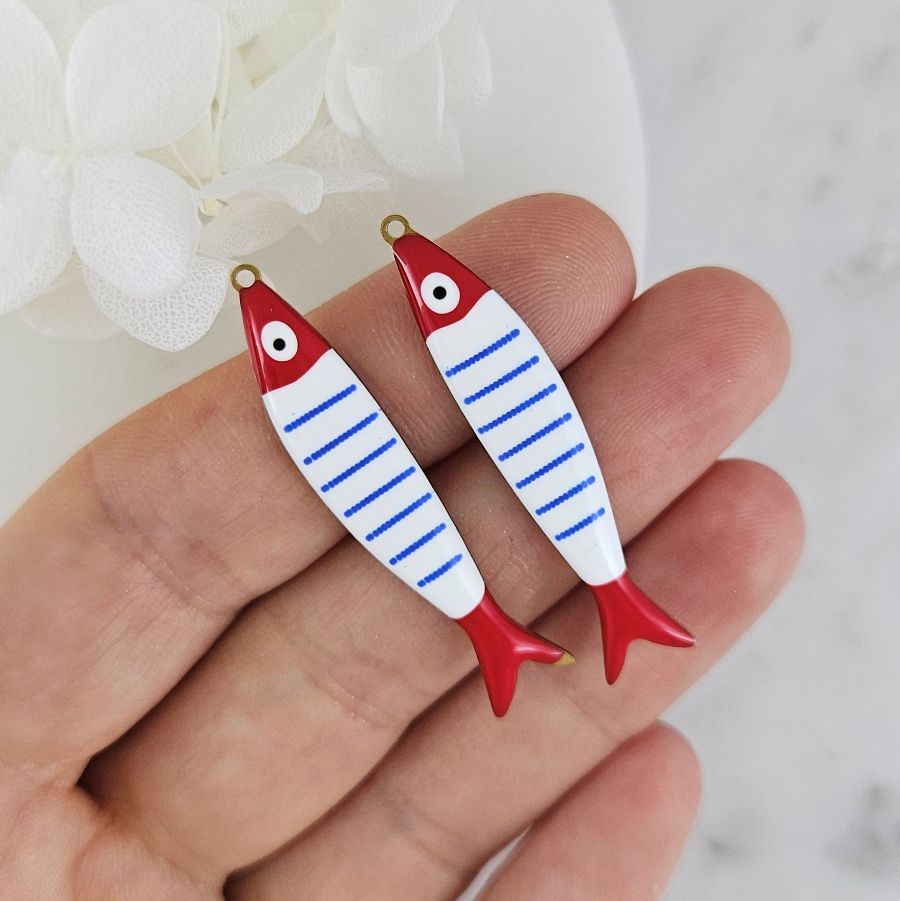 Подвеска Рыба 39.5х7.7х3.3 мм с эмалью, сталь в позолоте 18К (10208-СИН) купить с доставкой по России | Интернет-магазин Viva Beads