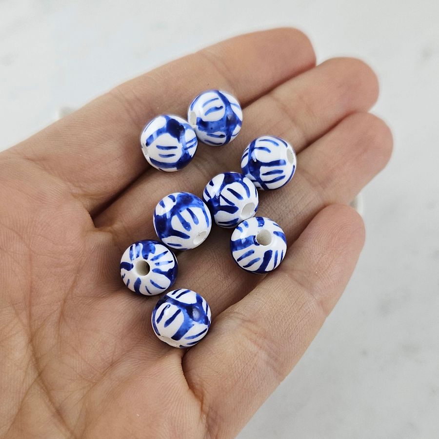 1 шт. Бусина с рисунком ок. 10 мм синий, керамика (10127) купить с доставкой по России | Интернет-магазин Viva Beads