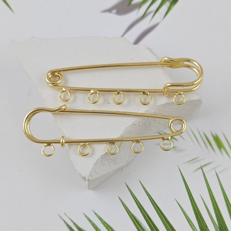 Булавка основа для броши 50 мм, 5 петель, позолота 14К (9600-З)
