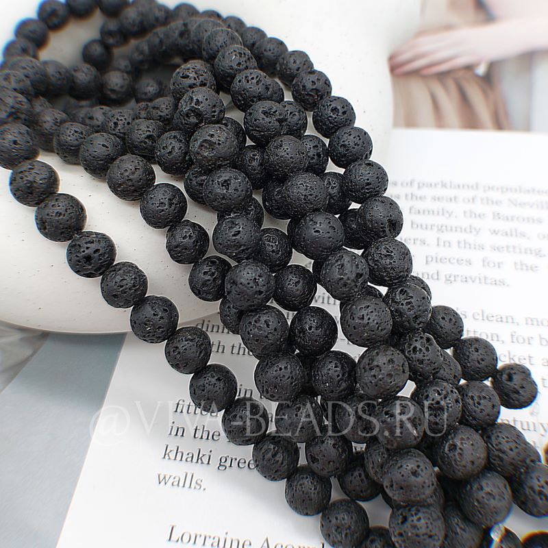 Нить 19 см Лава 8 мм бусины круглые, черный (3523-8/19)