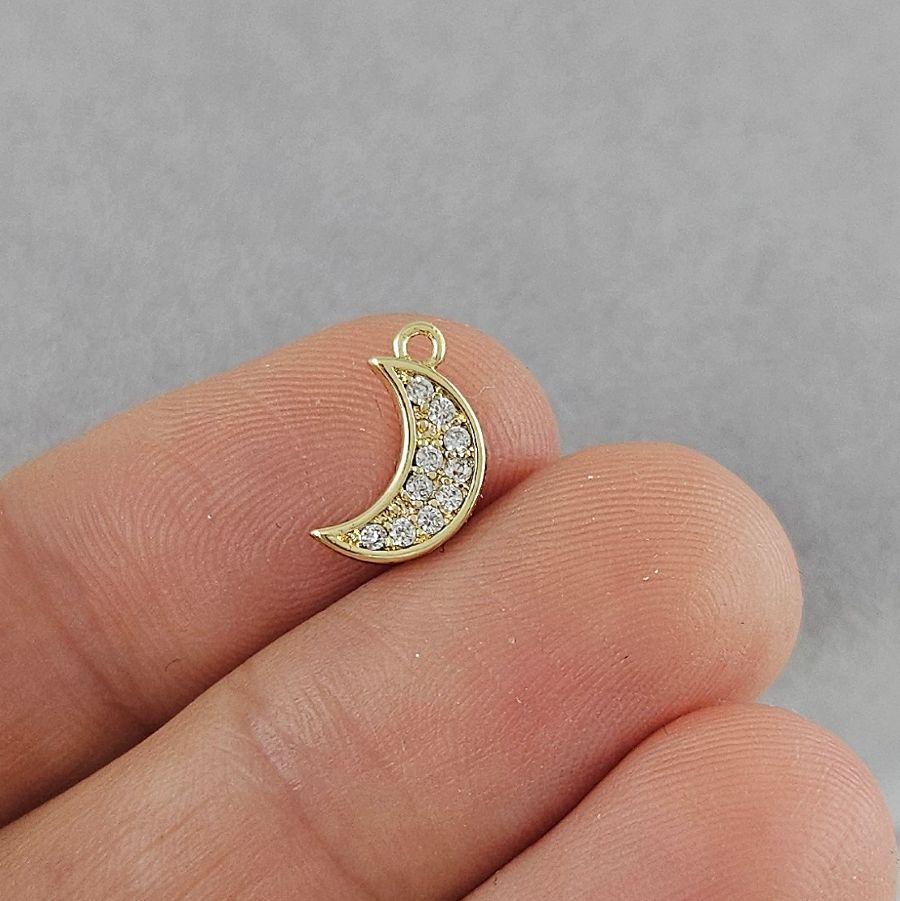 Подвеска Месяц 11.1x6.6 мм с фианитами, позолота 14К (9969-З)