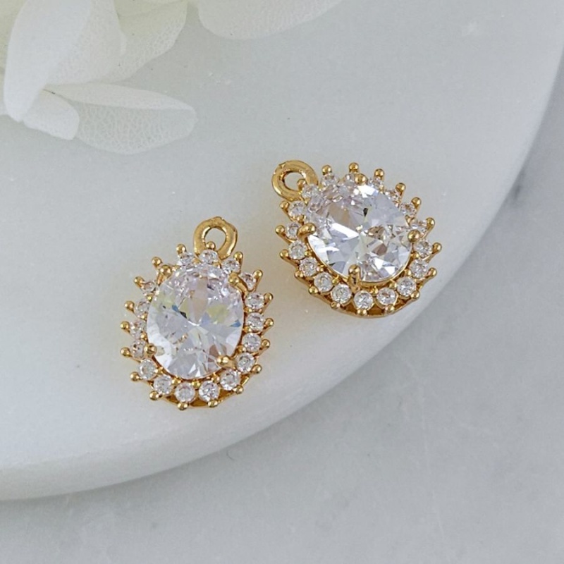 Подвеска овальная 15.7х11 мм с кристаллами, позолота 14К, прозрачный (10212-ПРОЗ) купить с доставкой по России | Интернет-магазин Viva Beads