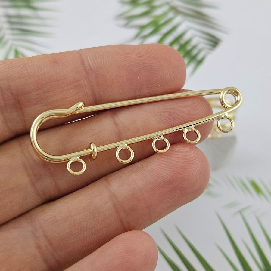 Булавка основа для броши 50 мм, 5 петель, позолота 14К (9600-З)