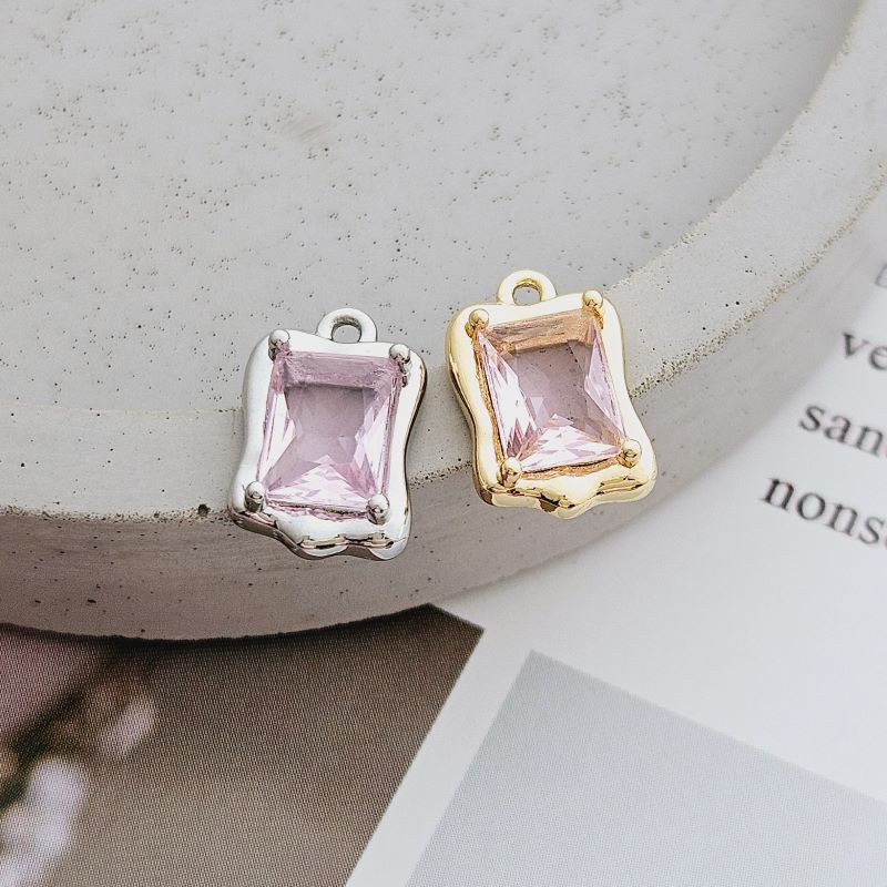 УЦЕНКА Подвеска с ювелирным стеклом 13.7х9 мм розовый, родиевое покр. (8738-РР-УЦ)