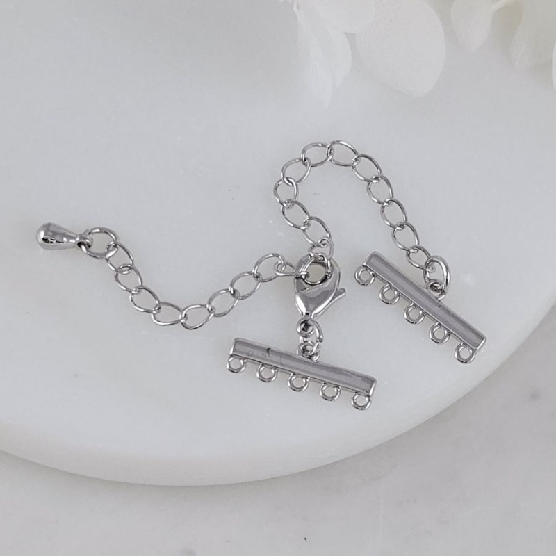 Замок лобстер 10 мм с коннекторами на 5 нитей с удлинителем родиевое покрытие (10218-Р) замок для украшений купить с доставкой по России | Интернет-магазин Viva Beads