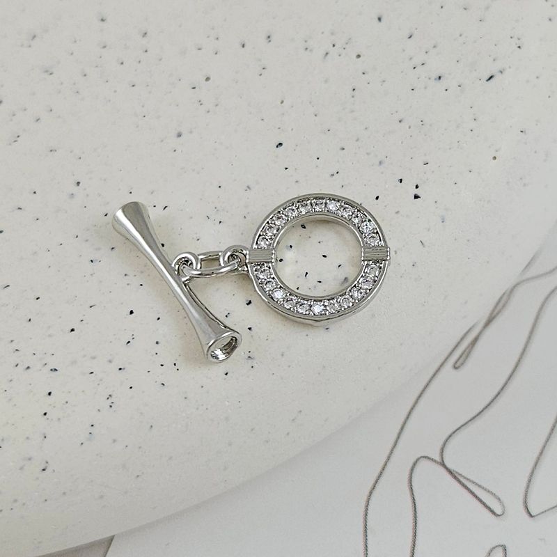 УЦЕНКА Замок тоггл круглый с фианитами, кольцо 11.7х14.2 мм родиевое покрытие (9485-Р-УЦ)