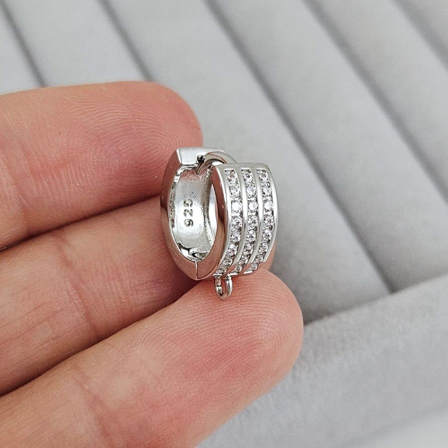 Швензы колечки 14.3х14х5.8 мм с замком и фианитами, родиевое покрытие (10197-Р) швензы для серег купить с доставкой по России | Интернет-магазин Viva Beads