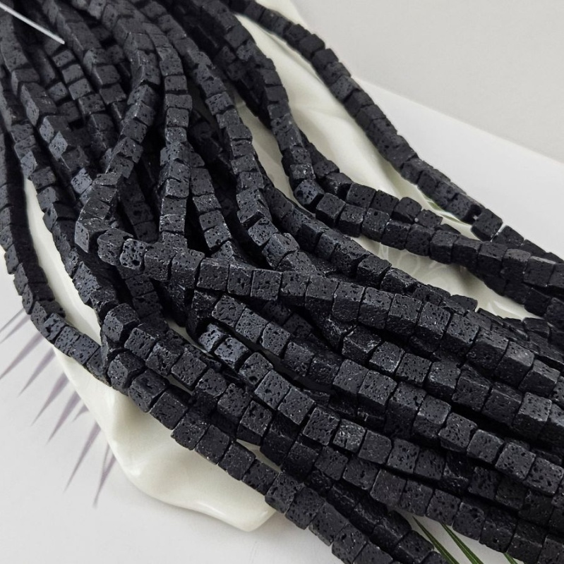 Нить 20 см Лава натуральная бусины куб ок. 6.5 мм черный (4559-6) купить в Воронеже | Заказать в интернет-магазине Viva Beads
