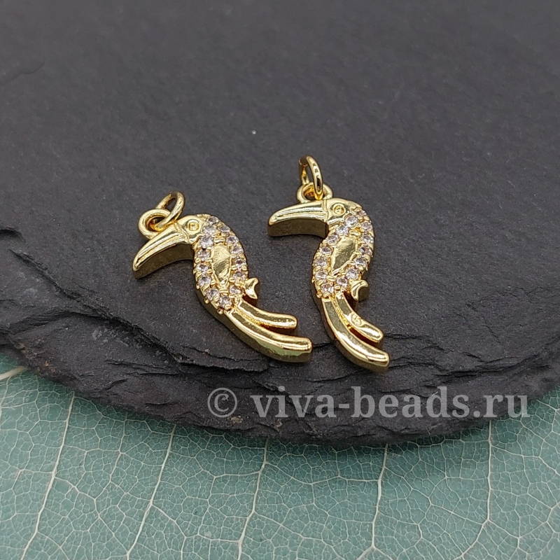 УЦЕНКА Подвеска Птица с фианитами 18x8x2.5 мм позолота 14к (6511-З-УЦ)