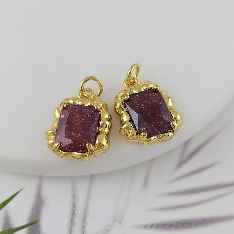 Подвеска 16.3х13.5 мм с кристаллом кракле, бордовый, позолота 18К (6809-БОРЗ)