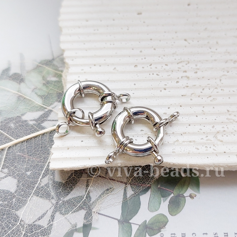 УЦЕНКА Замок круглый Штурвал 15 мм родиевое покр. (5175-15-Р-УЦ) замок для украшений купить с доставкой по России | Интернет-магазин Viva Beads