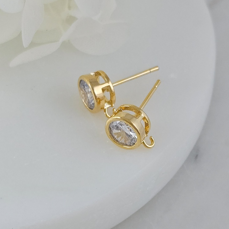 Швензы пуссеты с фианитом 9.5х7.3 мм позолота 14К (9618-7-З) швензы для серег купить с доставкой по России | Интернет-магазин Viva Beads