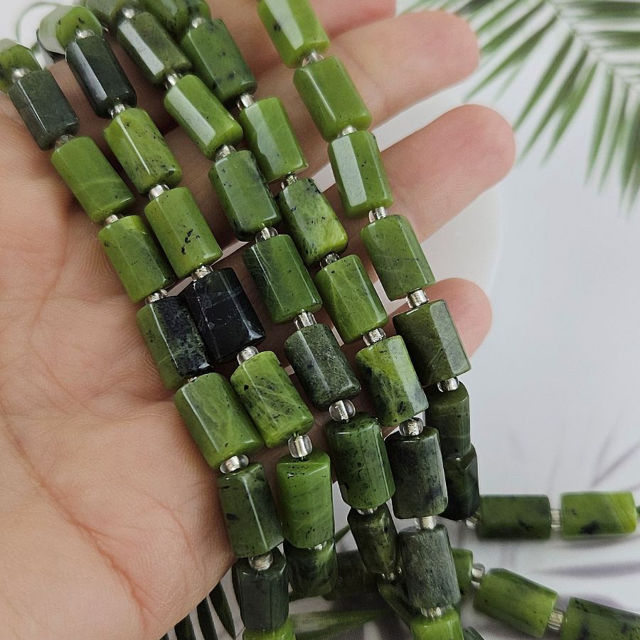 5 шт. Нефрит натуральный бусины ок. 6-7х10-11 мм трубочки с гранями (9931-НЕФ) купить в Воронеже | Заказать в интернет-магазине Viva Beads
