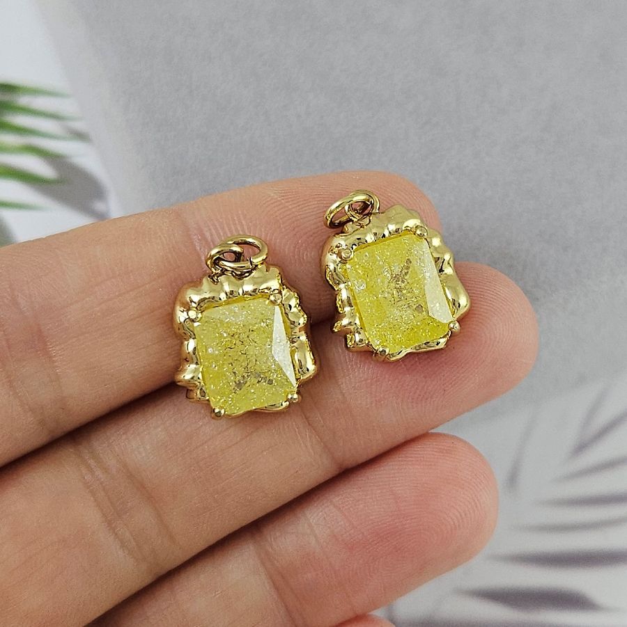 Подвеска 16.3х13.5 мм с кристаллом кракле, лимонный, позолота 18К (6809-ЛИМЗ)