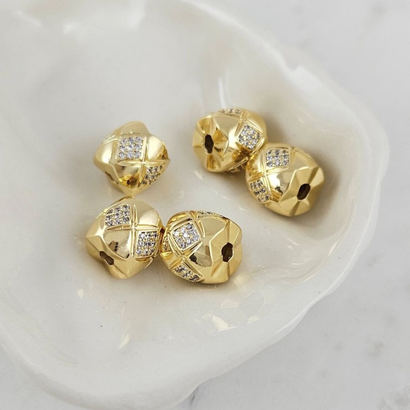 1 шт. Бусина разделитель 9.2x10.3 мм с фианитами позолота 14К (10101-З) купить с доставкой по России | Интернет-магазин Viva Beads