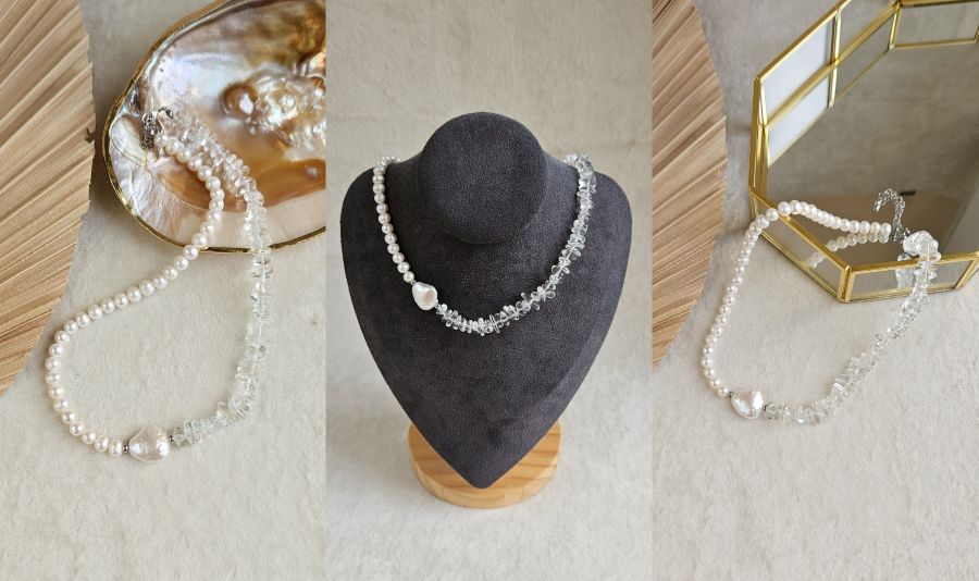 Чокер «Лунный прибой»: нежность жемчуга и блеск хрусталя за 40 минут