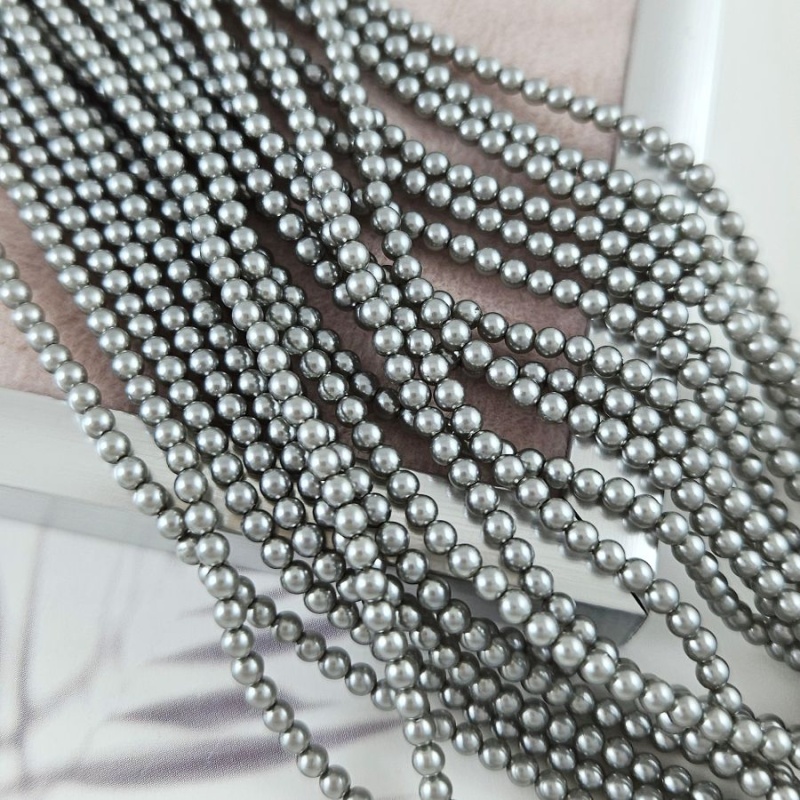 Нить 39 см Жемчуг Майорка ок. 2.6 мм круглые бусины, серый (6330-2) купить с доставкой по России | Интернет-магазин Viva Beads