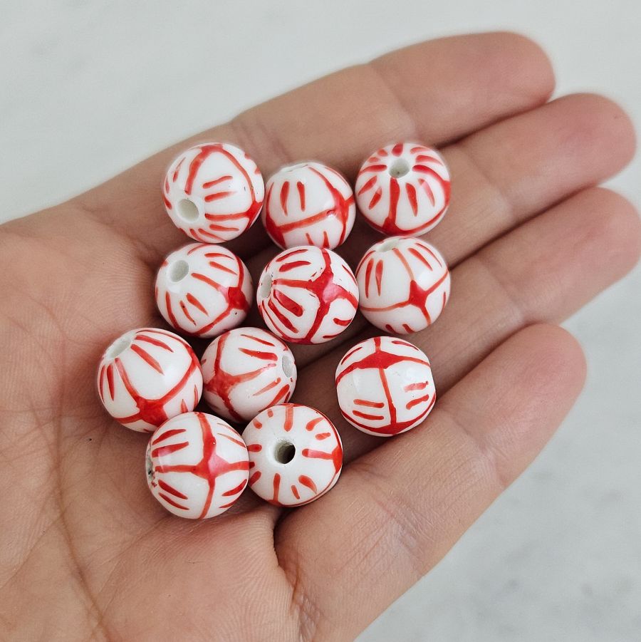 1 шт. Бусина с рисунком ок. 12 мм красный, керамика (10127-12-К) купить с доставкой по России | Интернет-магазин Viva Beads