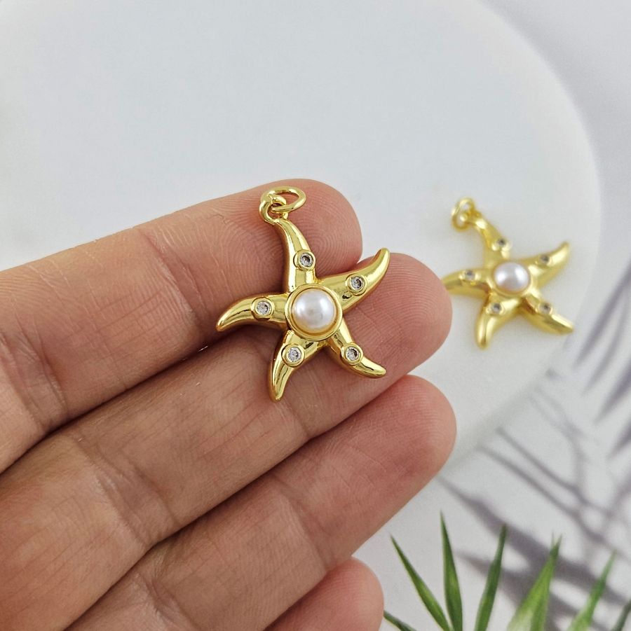 Подвеска Морская звезда 22.2х21.2 мм с фианитами, позолота 14К (10041-З) купить с доставкой по России | Интернет-магазин Viva Beads