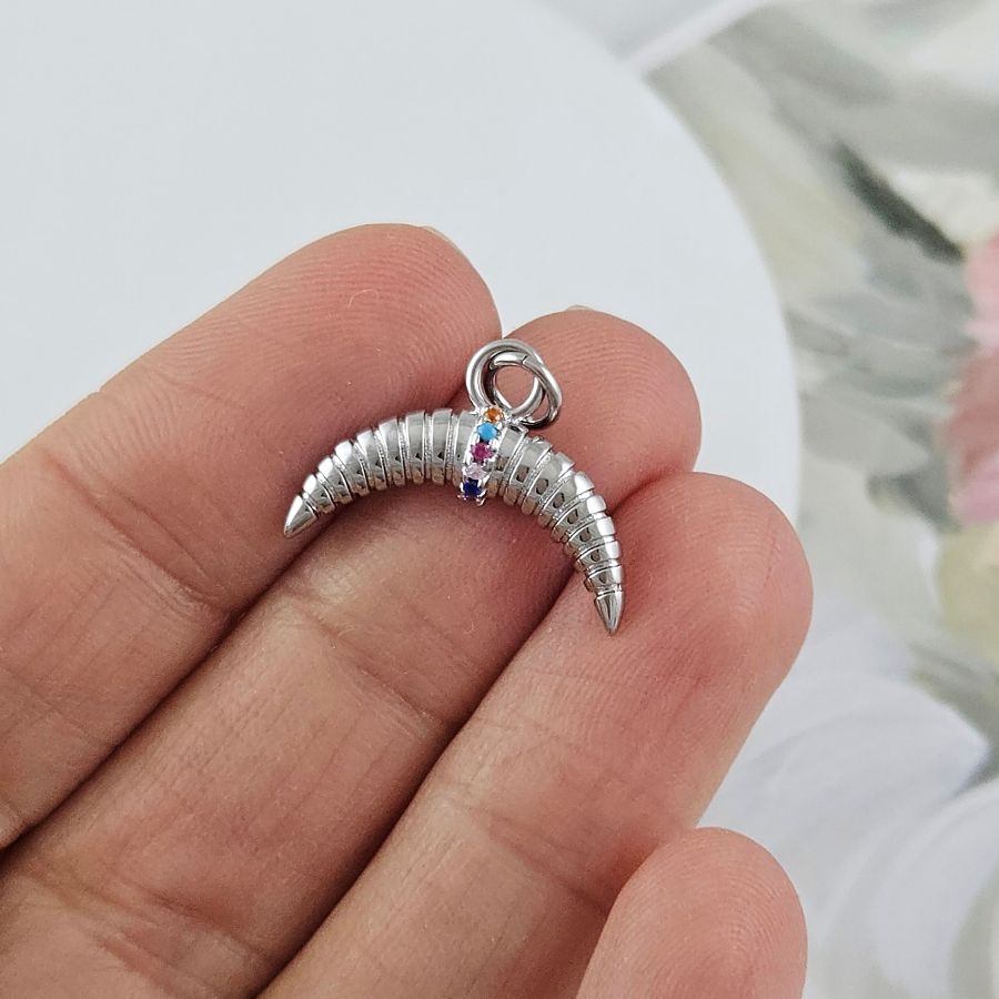 Подвеска Лунница 14.2х19.5 мм с фианитами, родиевое покрытие (10144-Р) купить с доставкой по России | Интернет-магазин Viva Beads