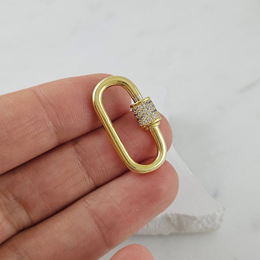 Замок карабин винтовой с фианитами 28х14 мм, позолота 14К (6171-З) замок для украшений купить с доставкой по России | Интернет-магазин Viva Beads