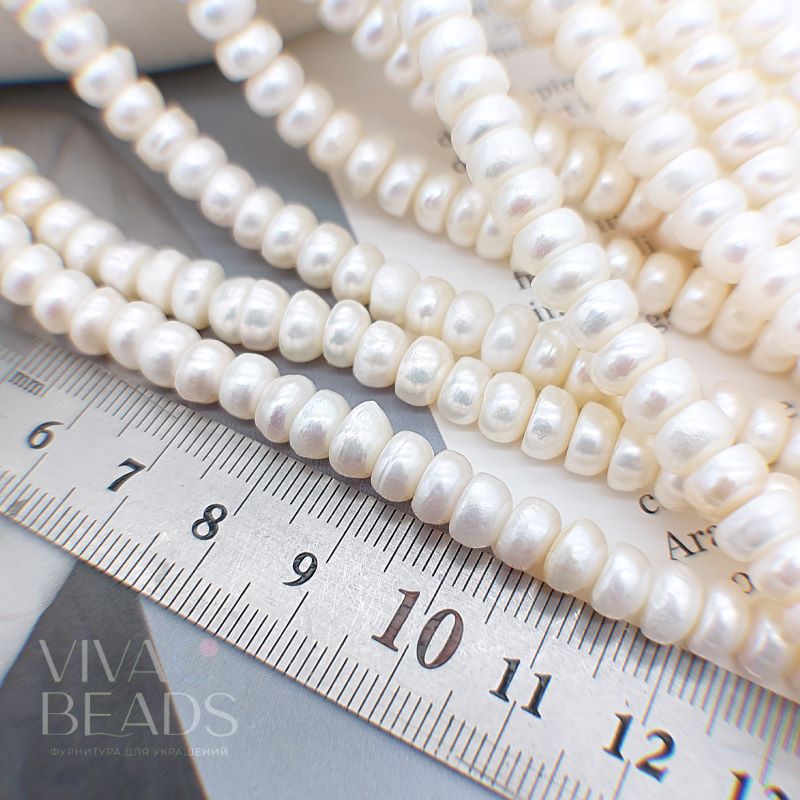 Нить 19 см Жемчуг культивированный рондели ок. 7 мм (ширина) белый АА (7638)  купить в Воронеже | Заказать в интернет-магазине Viva Beads
