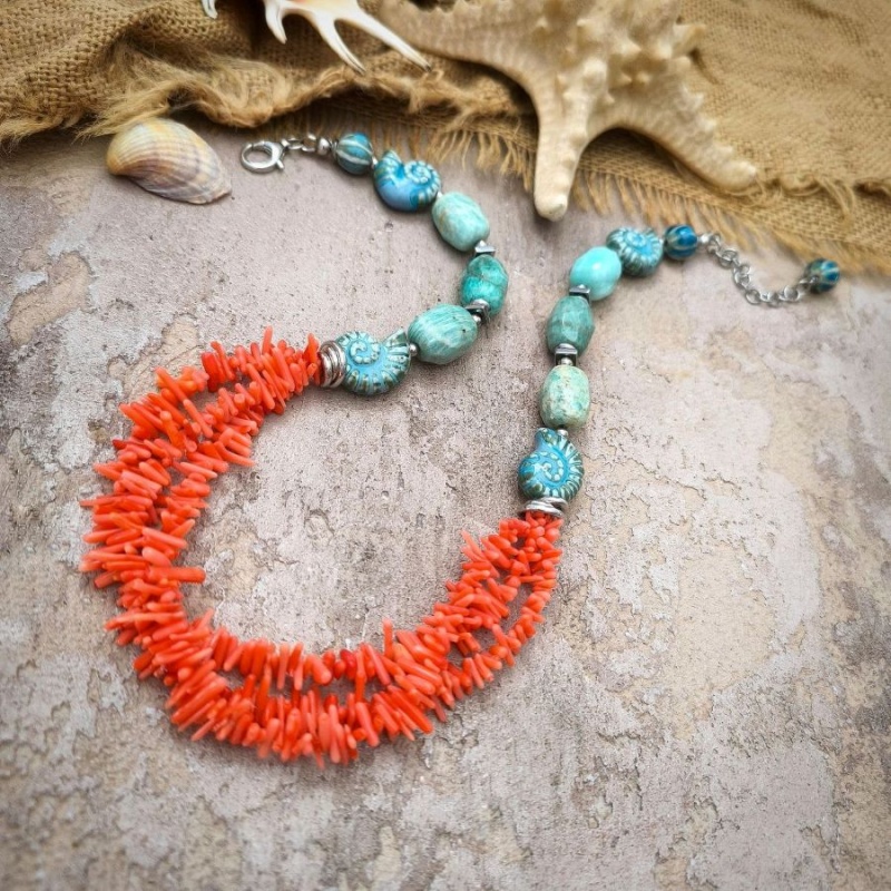Многорядное колье с кораллом и керамикой - набор материалов  (НАБОР-79) купить с доставкой по России | Интернет-магазин Viva Beads