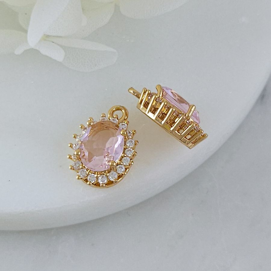 Подвеска овальная 15.7х11 мм с кристаллами, позолота 14К, розовый (10212-РОЗ) купить с доставкой по России | Интернет-магазин Viva Beads