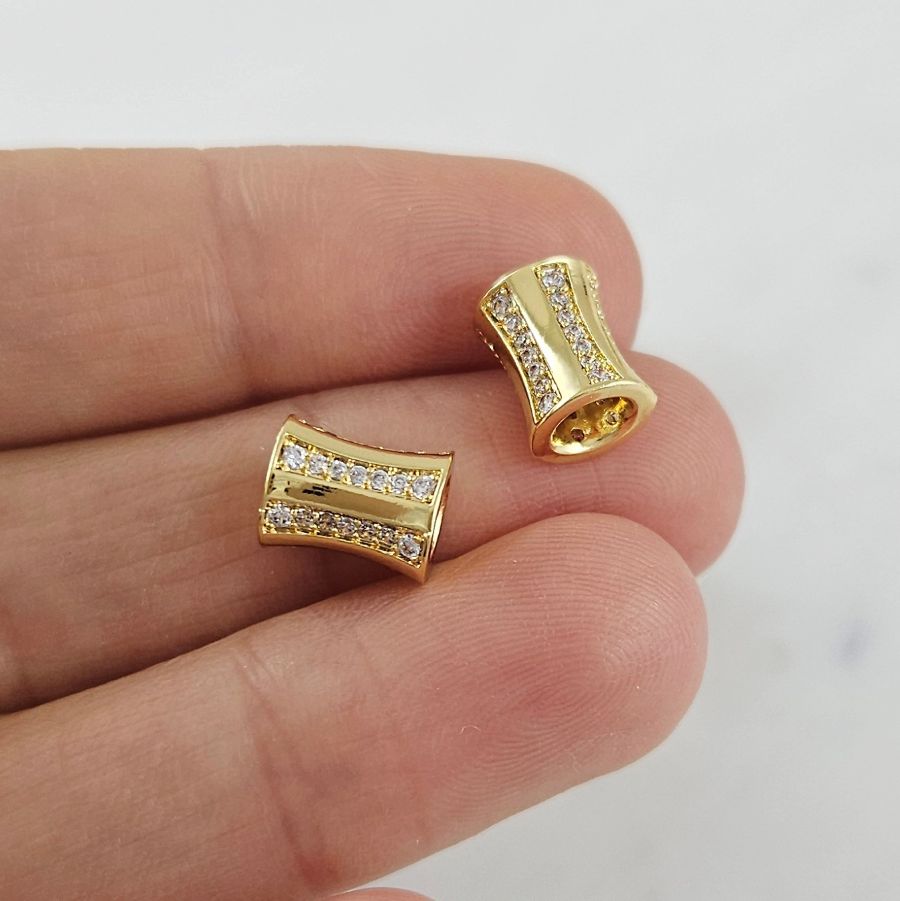 1 шт. Бусина разделитель Трубочка 8.8х7 мм с фианитами, позолота 14К (10109-З) купить с доставкой по России | Интернет-магазин Viva Beads