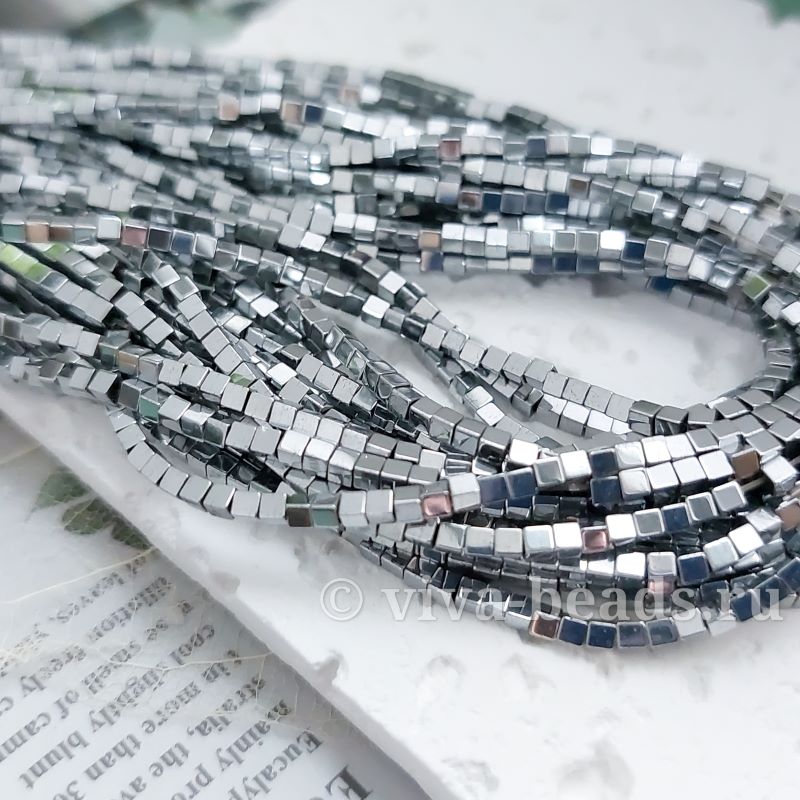 Гематит, гематин куб 2 мм цвет платина (6995-П) для бижутерии купить с доставкой по России | Интернет‑магазин Viva Beads
