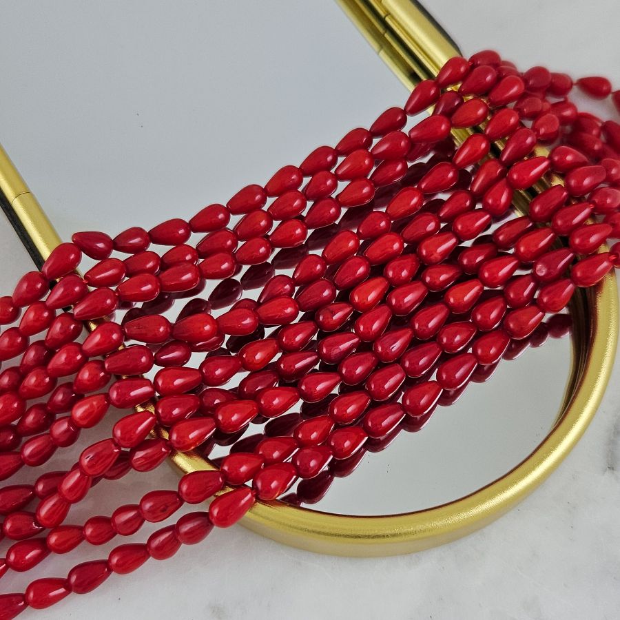 10 шт. Коралл натуральный ок. 4.8х7.7 мм, бусины гладкие капли, красный (10272) для бижутерии купить с доставкой по России | Интернет‑магазин Viva Beads
