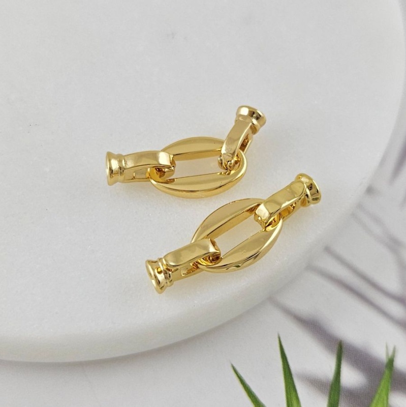 Замок овальный 15 мм с карабинами, позолота 14К (10046-З) замок для украшений купить с доставкой по России | Интернет-магазин Viva Beads