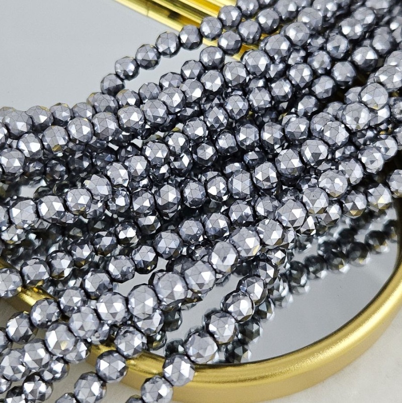 Нить 19 см Гематит, гематин 6 мм бусина ювелирной огранки, цвет платина (9028-6-П) для бижутерии купить с доставкой по России | Интернет‑магазин Viva Beads
