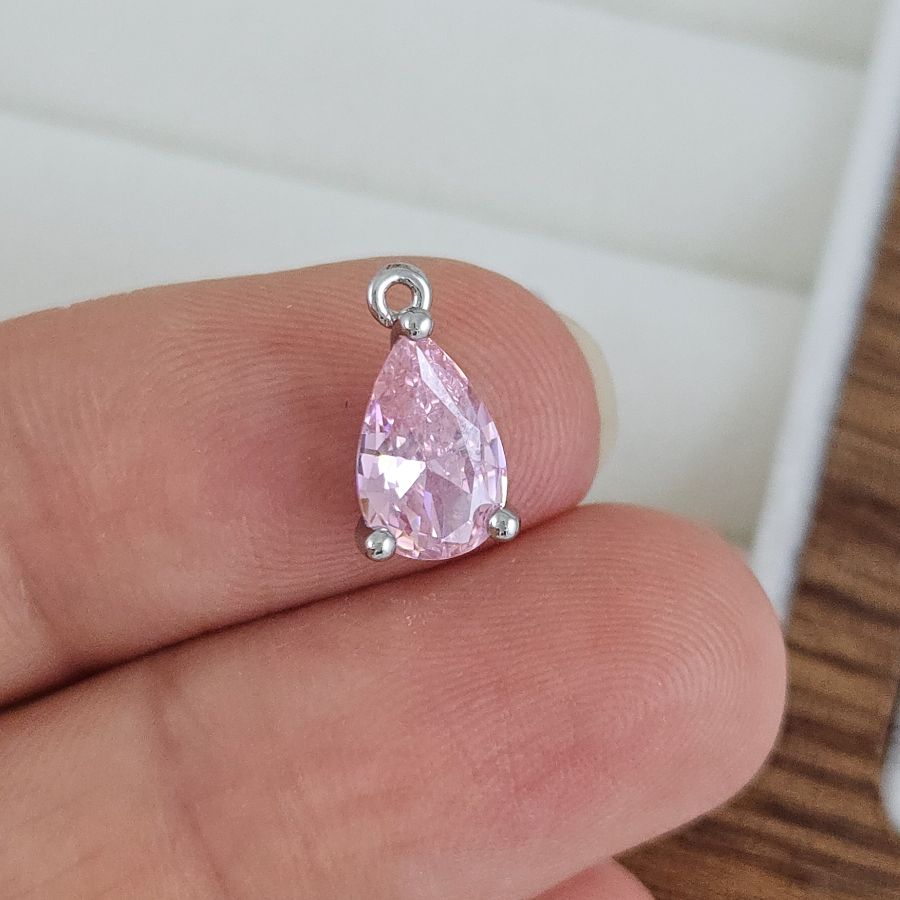 Подвеска Капля 11.6х6.5х4.2 мм с фианитом, розовый, родиевое покрытие (10224-РР) купить с доставкой по России | Интернет-магазин Viva Beads