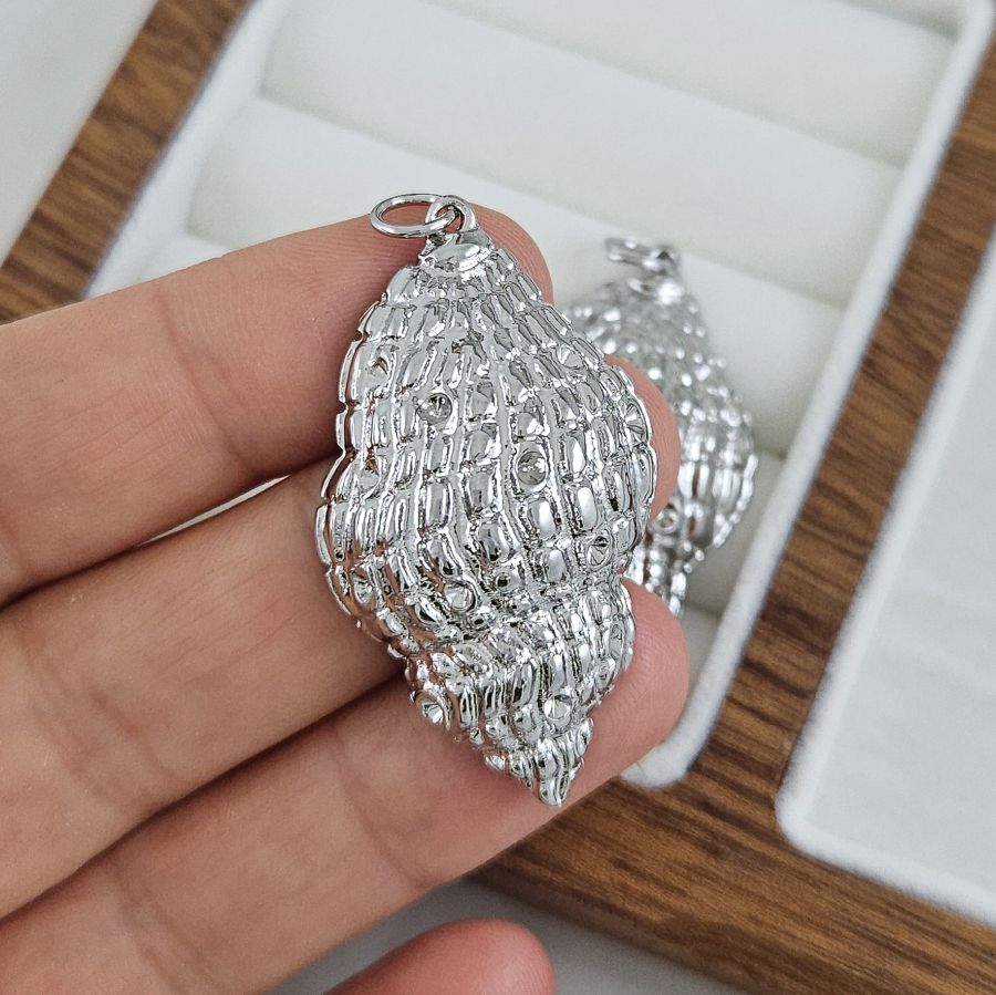 Подвеска кулон Ракушка 40x22 мм, родиевое покрытие (10281-Р) купить с доставкой по России | Интернет-магазин Viva Beads