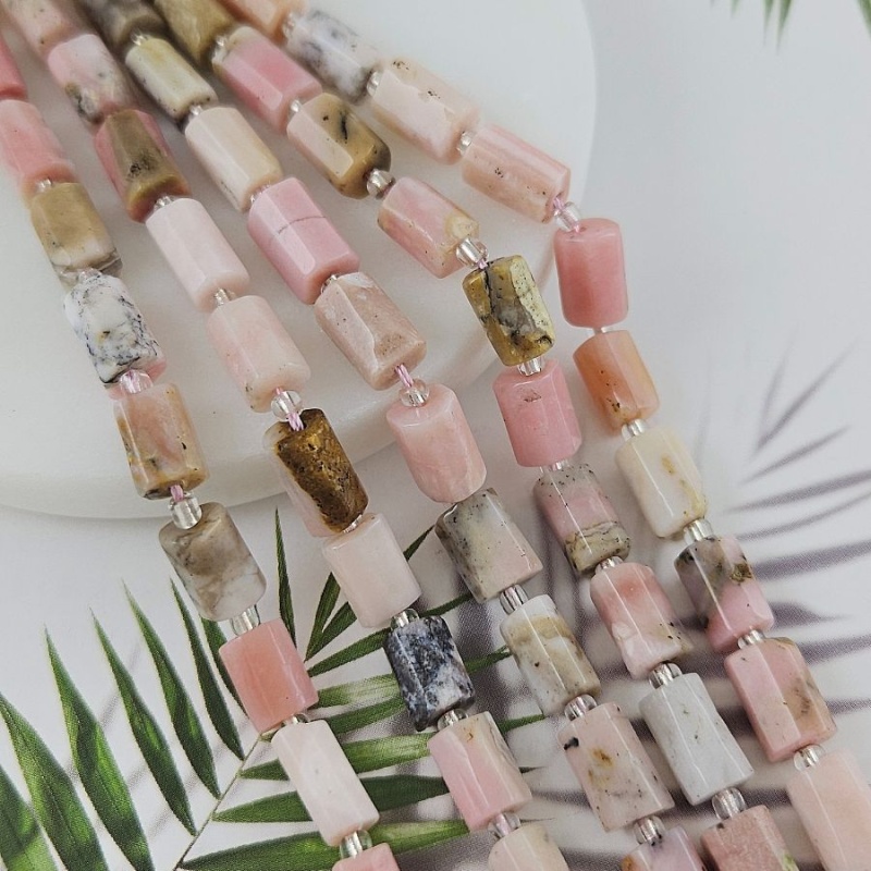 5 шт. Опал розовый натуральный бусины ок. 6-6.5х9-10.5 мм трубочки с гранями (9931-ОП) купить в Воронеже | Заказать в интернет-магазине Viva Beads
