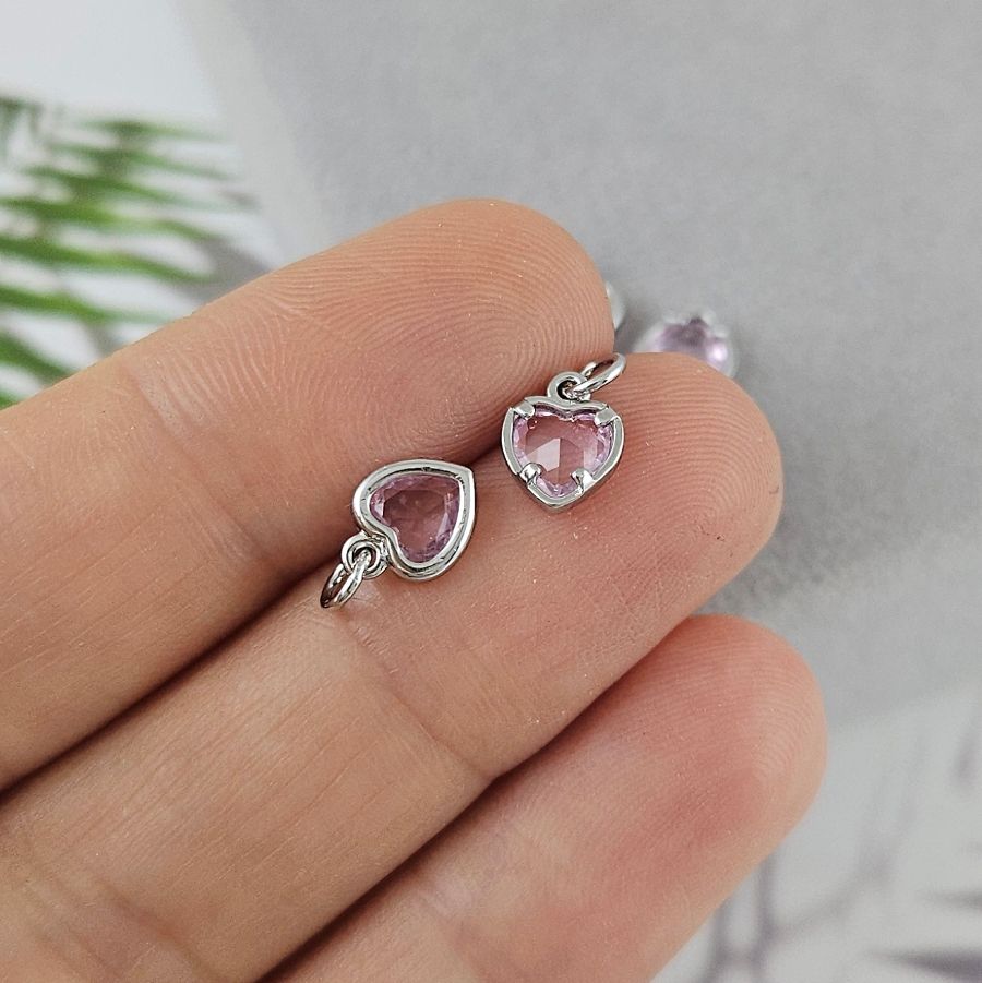 Подвеска Сердце с фианитом 6х8 мм розовый, родиевое покр. (8030-РРОЗ)