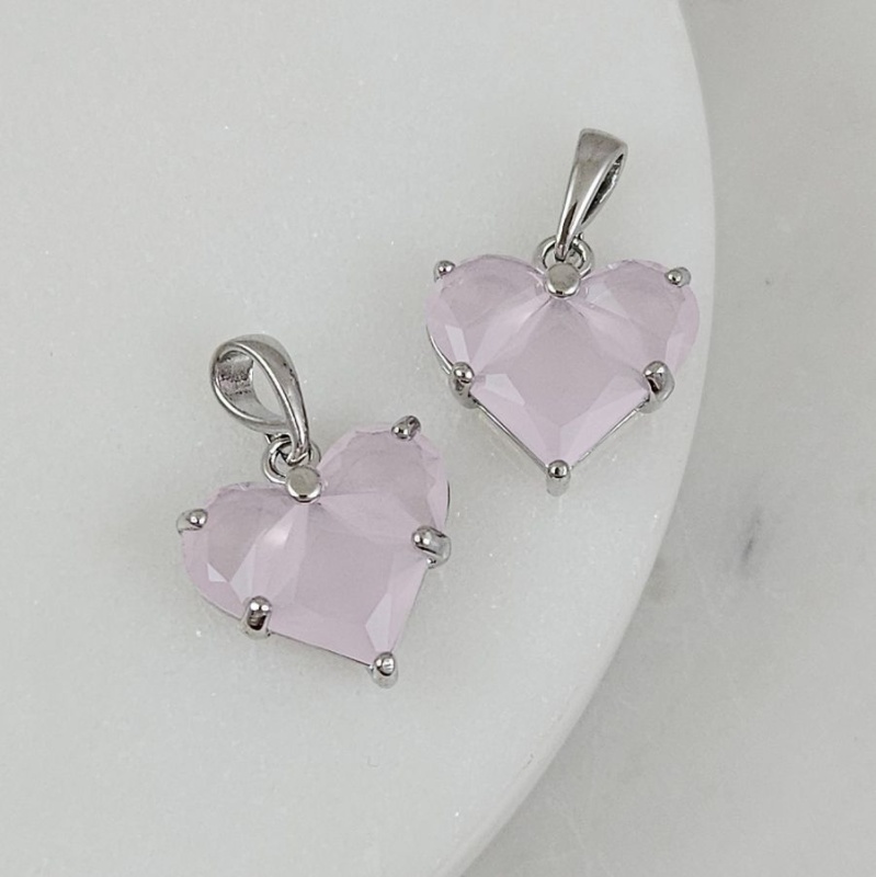 Подвеска Сердце с фианитами 14.5х14 мм опаловый розовый, родиевое покрытие (6647-ОПРР) купить с доставкой по России | Интернет-магазин Viva Beads