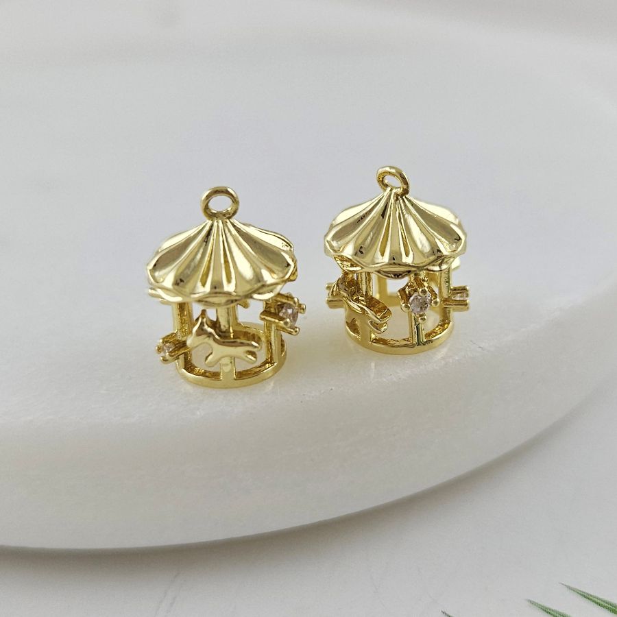 Подвеска Карусель 12.6x10 мм с фианитами, позолота 14К (10011-З)