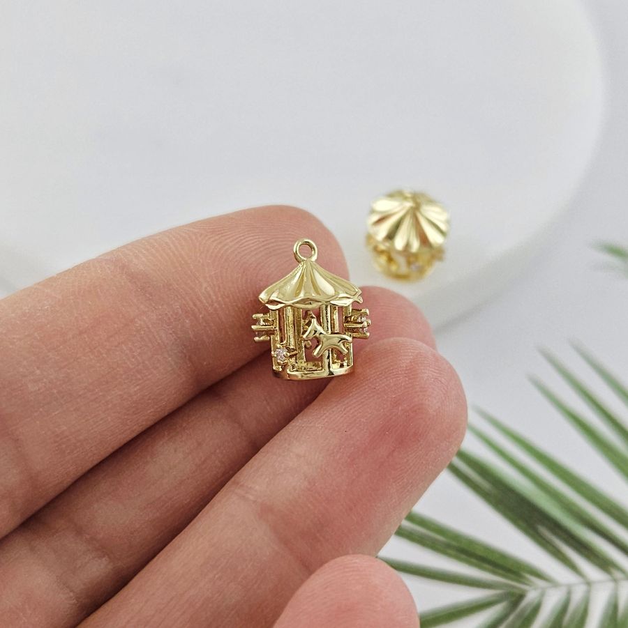 Подвеска Карусель 12.6x10 мм с фианитами, позолота 14К (10011-З)