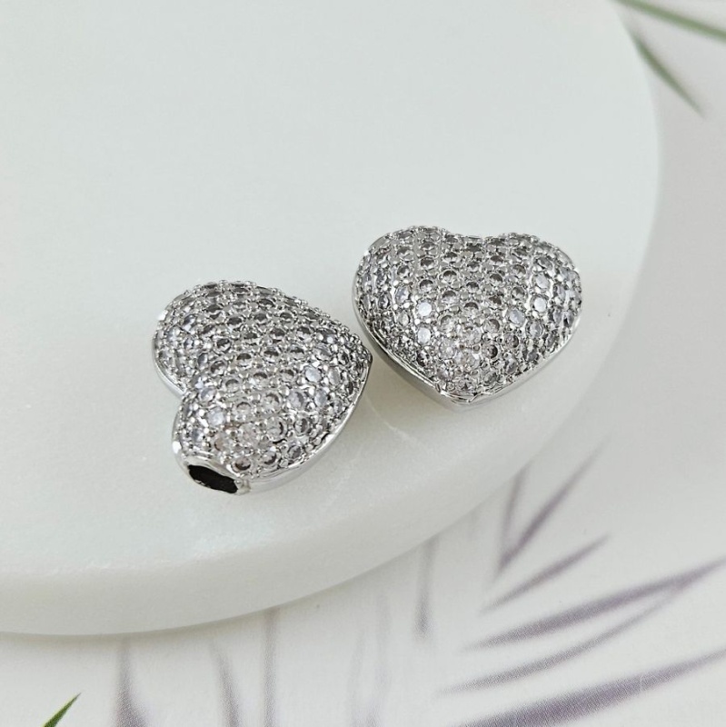 Бусина Сердце с фианитами 16х18.5х10 мм родиевое покрытие (8741-Р) купить с доставкой по России | Интернет-магазин Viva Beads