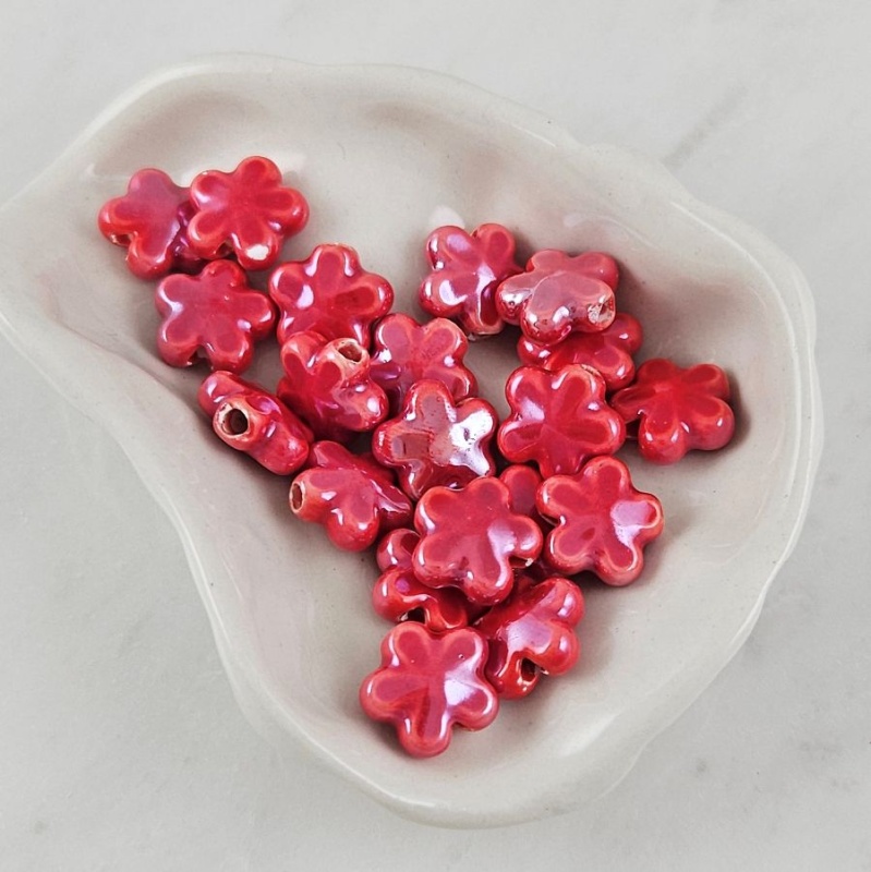 УЦЕНКА 1 шт. Бусина Цветок 11х12 мм красный, керамика (6478-11-КРАС-УЦ)